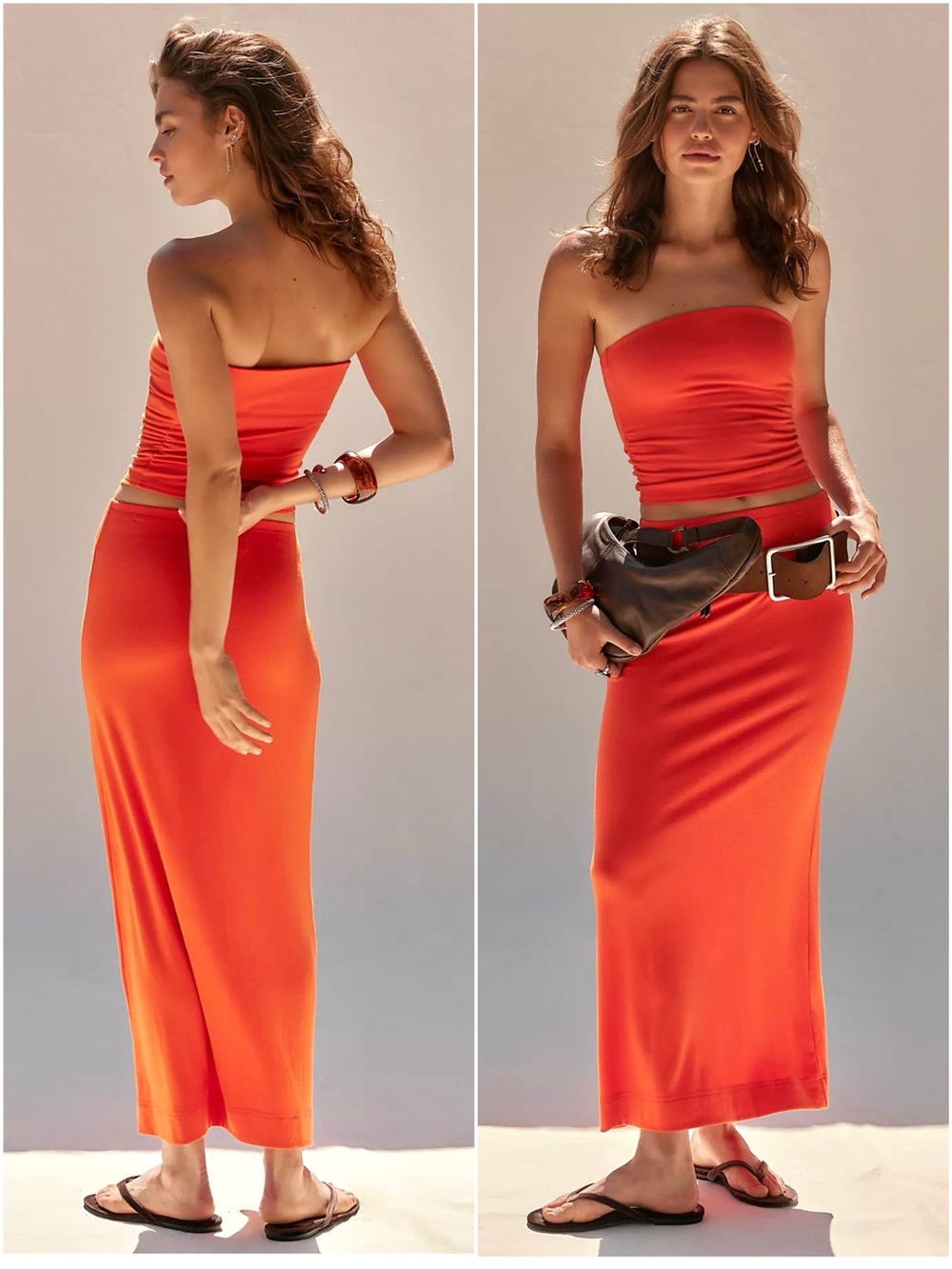 SALE 🎉 NWT Free People x Free-est Good Feels Tube Top & Maxi Skirt Set Tangerine